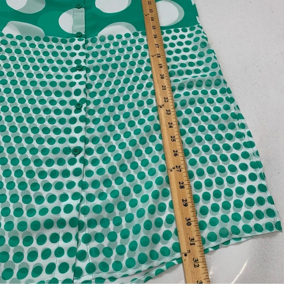 Susan Graver Blouse Woman XS Kelly Green Polka Dot Semi Sheer Long Sleeve Tunic - Picture 10 of 10